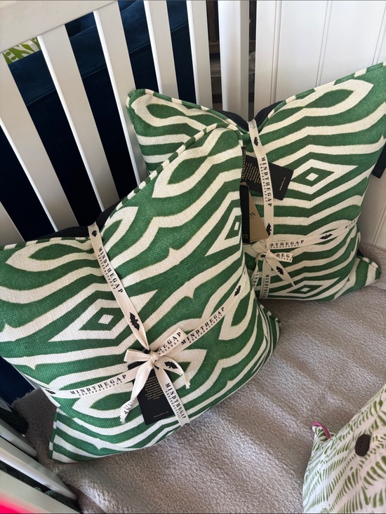 MINDTHEGAP Other - MINDTHEGAP Design & Supply Green & Cream Geometric Throw Pillow